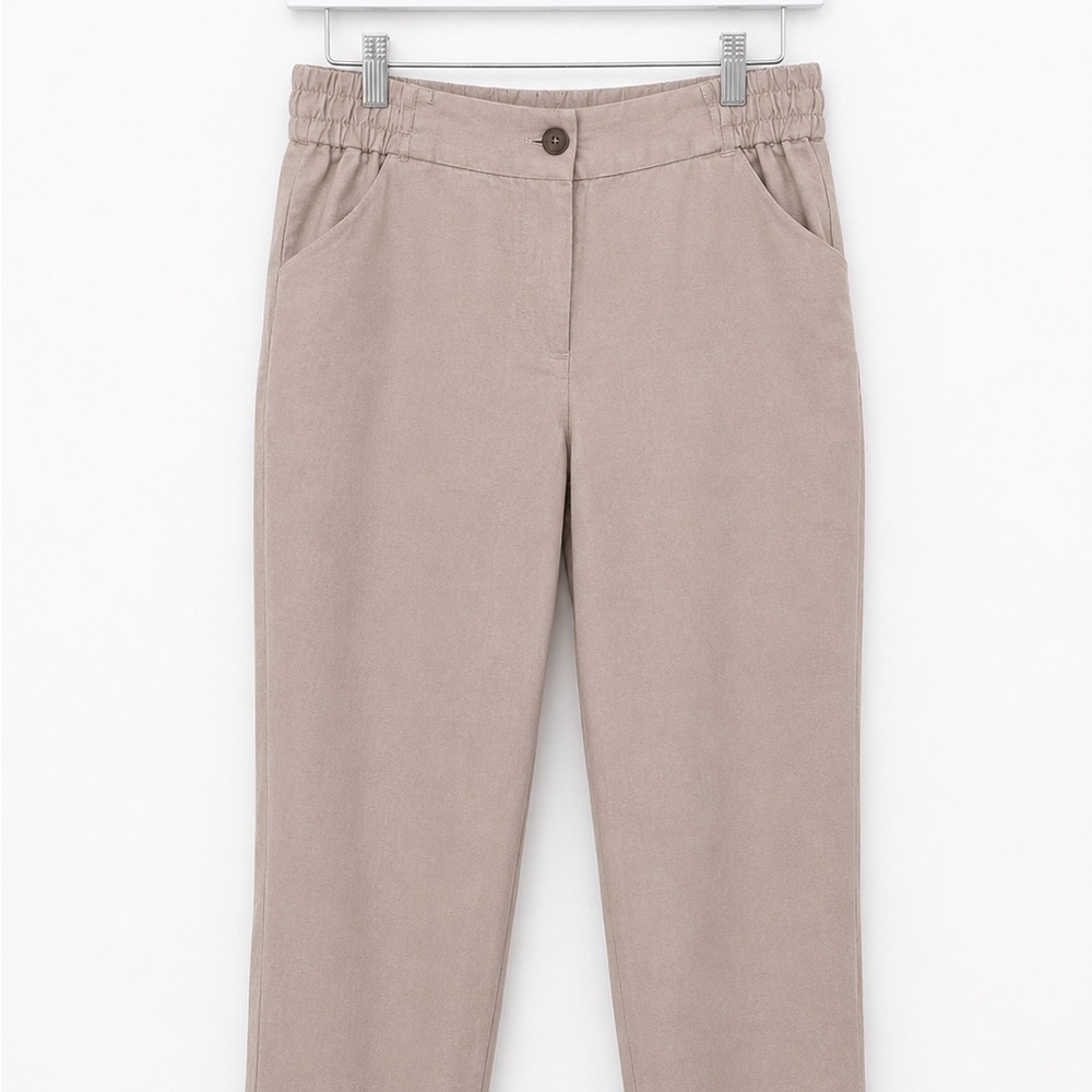 Calvin Klein Taupe Elastic-Waist Linen Capris Pants